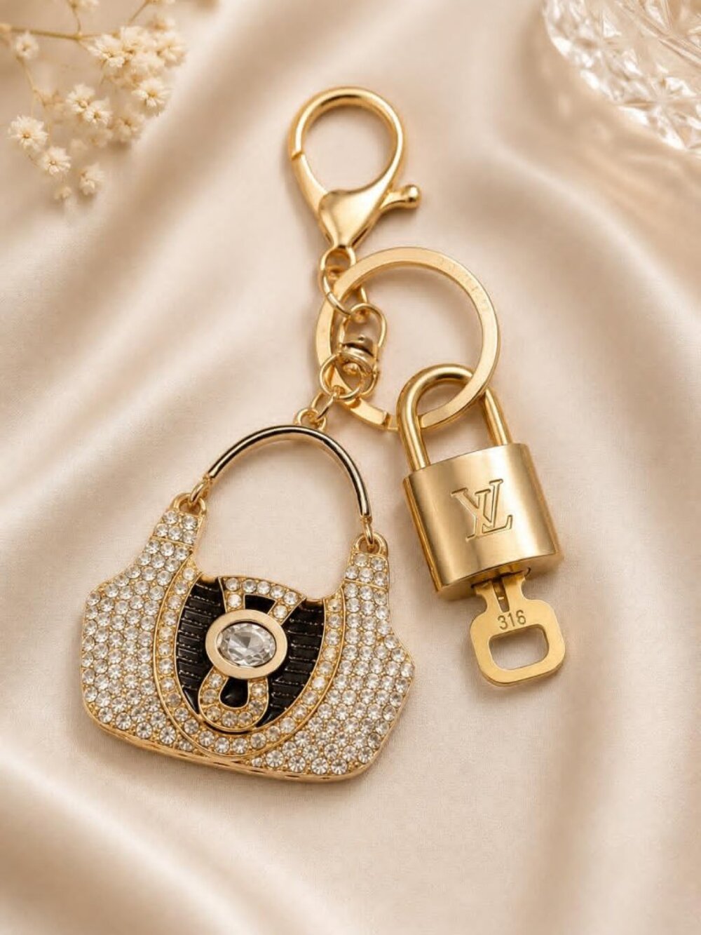 Louis Vuitton Authentic Gold Padlock 🔒 Key + Unbranded Keychain Bag Charm